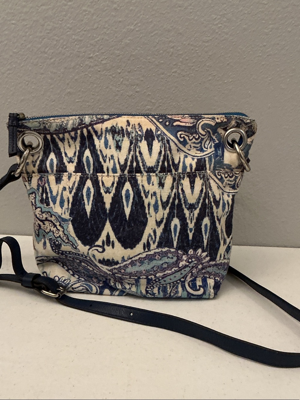 Chico's Blue and Cream Printed Crossbody Bag